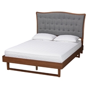 Baxton Studio Sereno Classic and Traditional Grey Fabric and Walnut Brown Finished Wood King Size Platform bed
